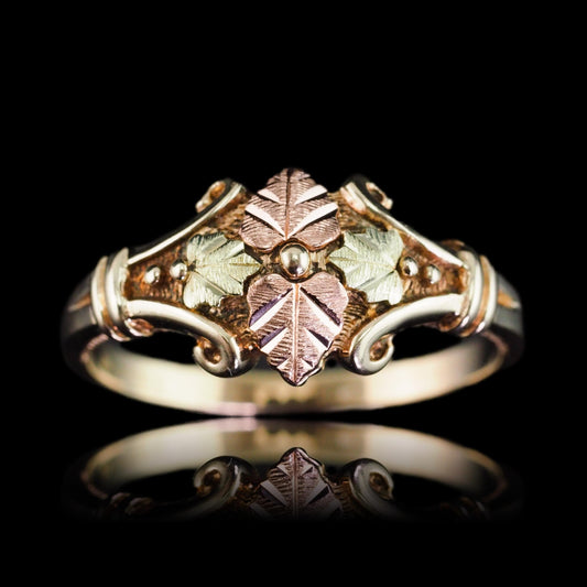 Vintage Tri-Colour Gold Ring with Foliate Motifs 9K Gold
