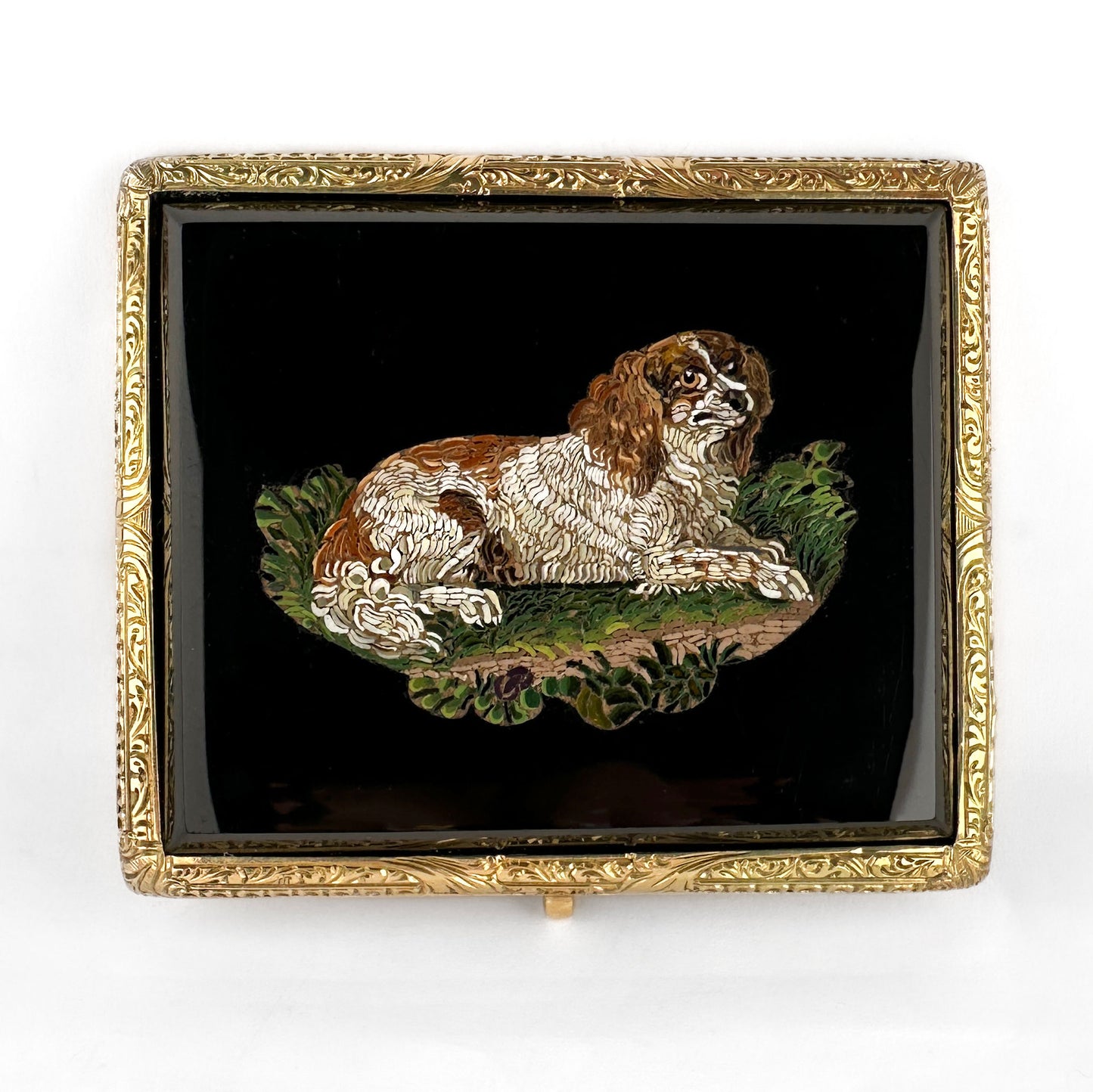 Victorian Antique King Charles Spaniel Dog Mosaic Brooch