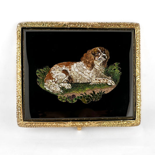 Victorian Antique King Charles Spaniel Dog Mosaic Brooch