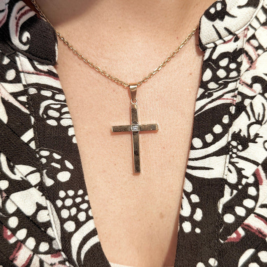 Vintage Diamond Set 14ct Yellow Gold Cross Pendant