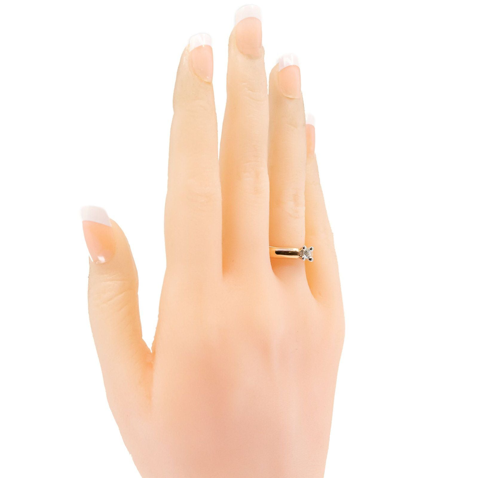 14 Carat Yellow and White Gold Diamond Solitaire Ring, 0.15 Carat