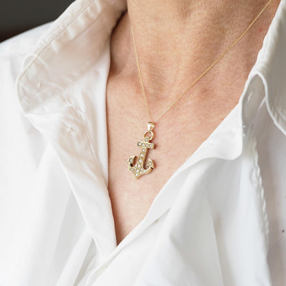 Antique Victorian Pearl Anchor Pendant Necklace 15K Gold - c.1900