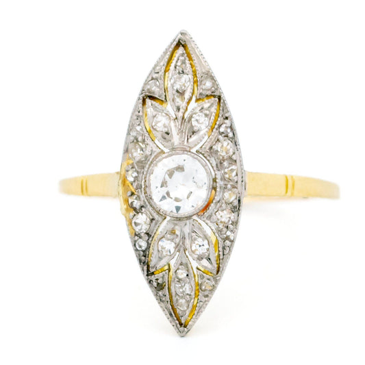 Art Deco Old Cut Diamond Marquise Shape Cluster Navette Ring