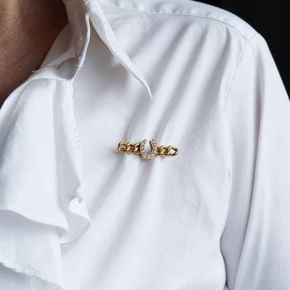 Antique Victorian Horseshoe Pearl Brooch 15K Gold - c.1900