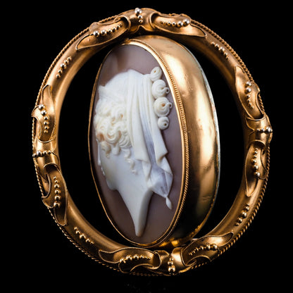 Magnificent Large Antique Victorian 18K Gold Cameo Brooch Pendant Locket - c.1860