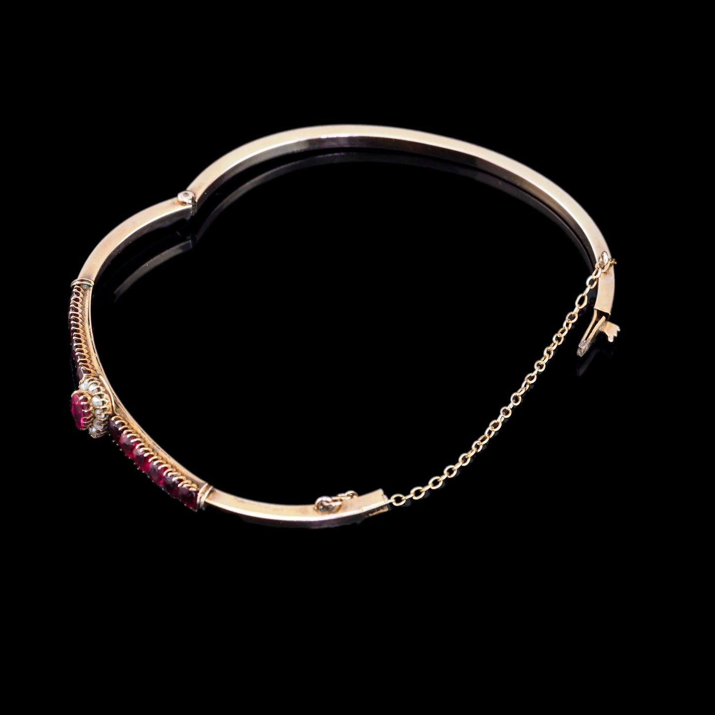 Antique Pink Garnet and Seed Pearl Bangle Bracelet