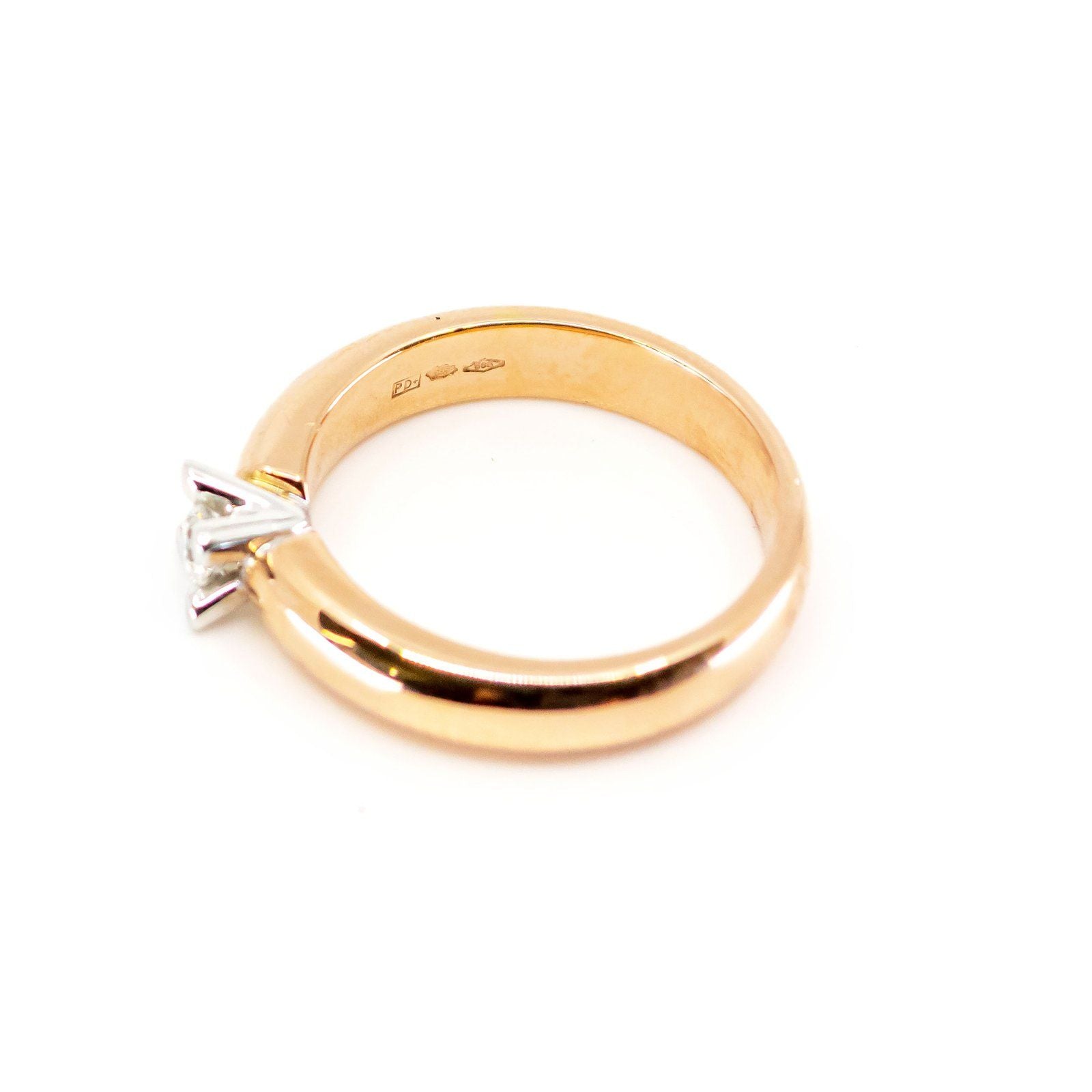 14 Carat Yellow and White Gold Diamond Solitaire Ring, 0.15 Carat