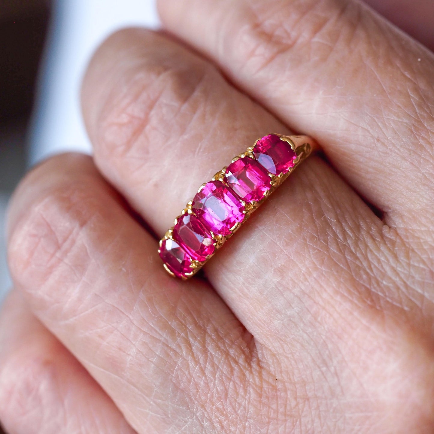 Antique Victorian Ruby Ring 5 Stone Design 18 Carat Gold