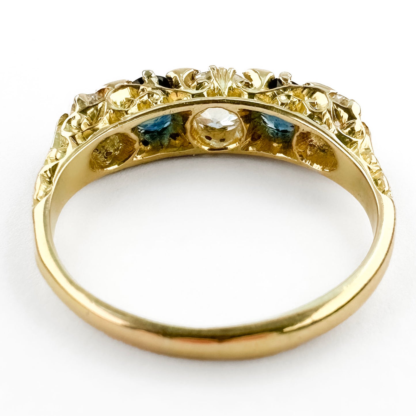 Victorian Diamond &amp; Sapphire 5 Stone Half Hoop Ring