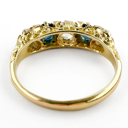 Victorian Diamond &amp; Sapphire 5 Stone Half Hoop Ring