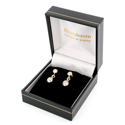 Art Deco 14 Carat Yellow Gold Two Stone Diamond Drop Earrings, 1.40 Carats