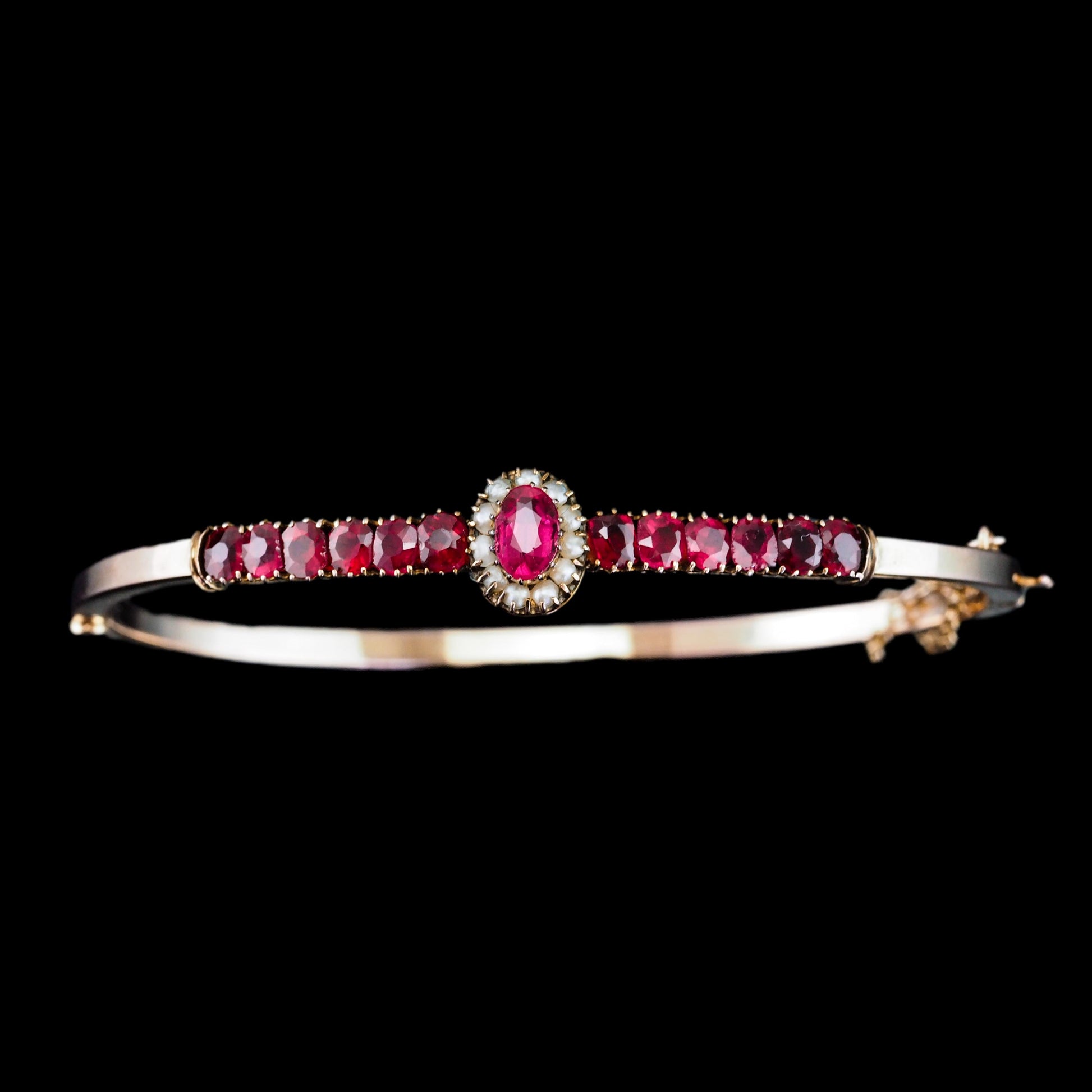 Antique Pink Garnet and Seed Pearl Bangle Bracelet