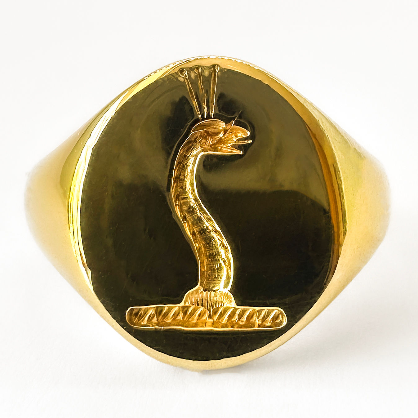 Vintage Sea Serpent Intaglio 18ct Yellow Gold Signet Ring