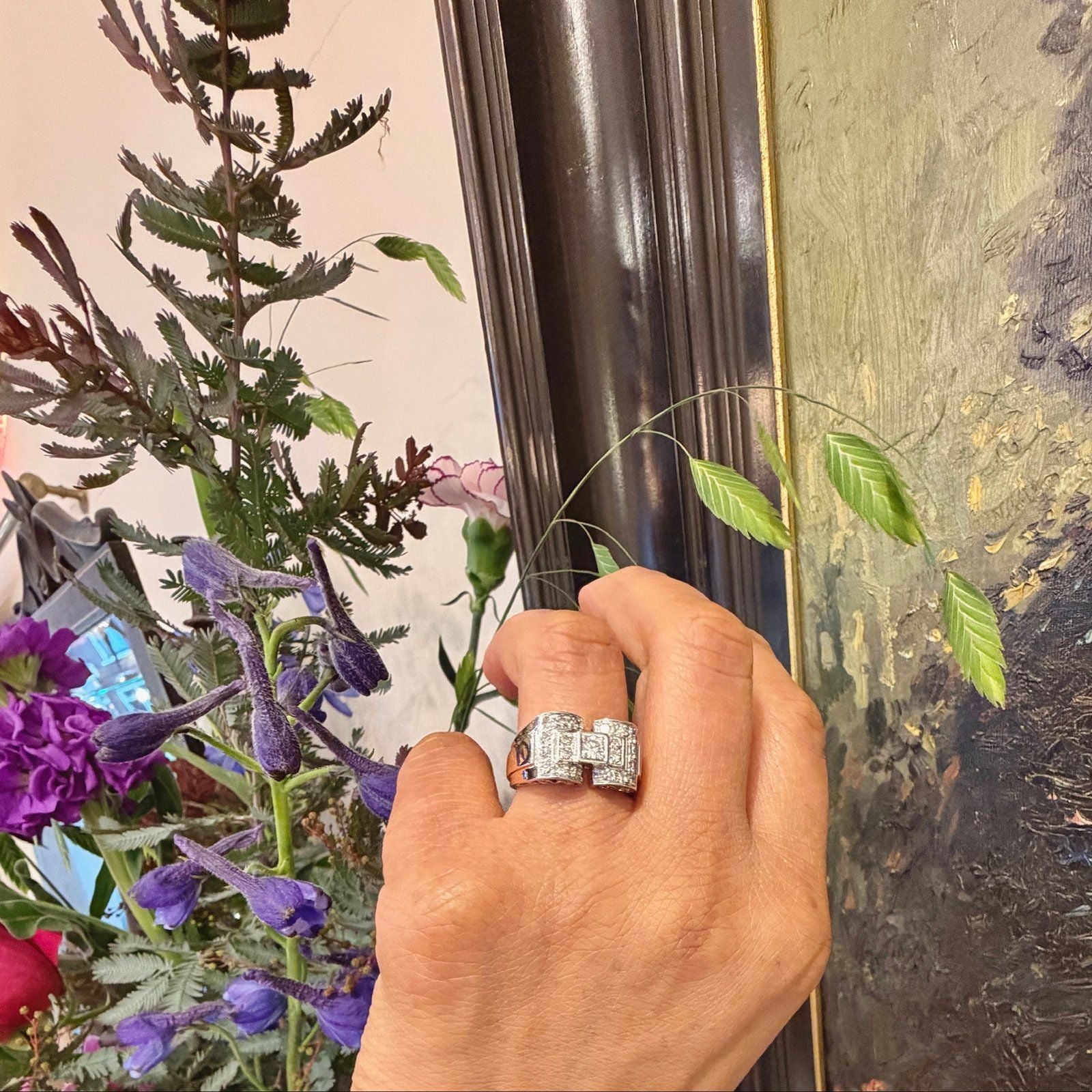 Vintage Retro Diamond Set Platinum and Gold Tank Ring
