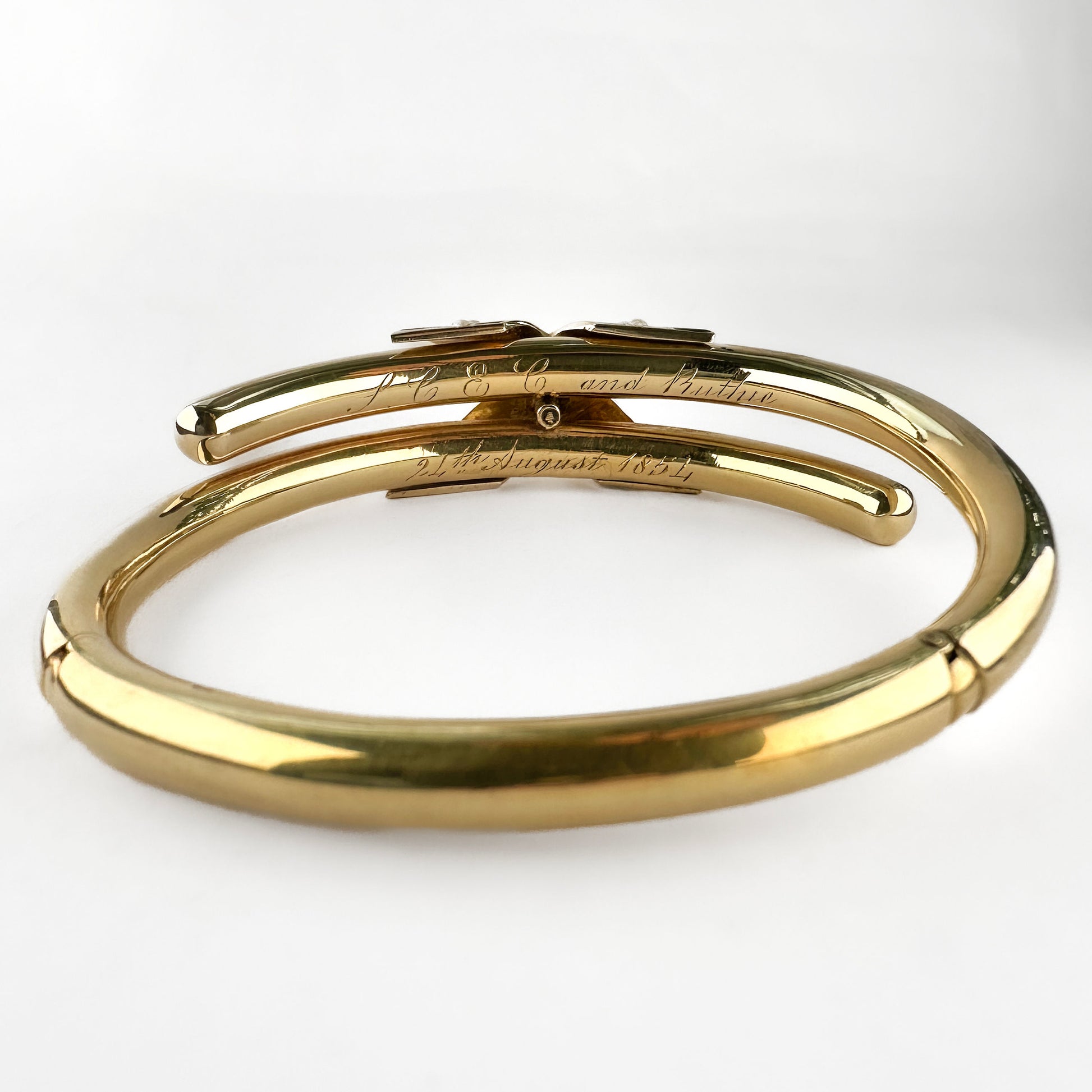 Victorian Antique Blue Enamel Pearl Gold Bangle Bracelet