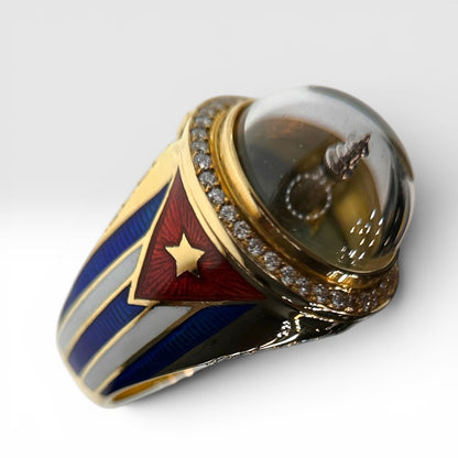 Vintage Theo Fennell Diamond Rock Crystal Enamel Cuban Spinner Ring
