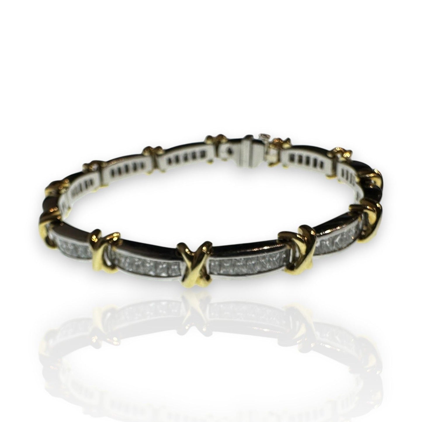 6.70ct Baguette Cut Diamond and Gold Cross Design Bracelet