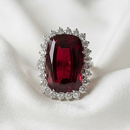 Vintage 25ct Rubellite and Diamond Cluster Cocktail Ring