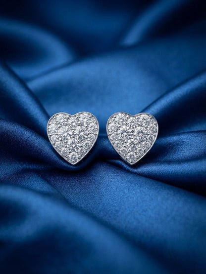 Diamond Heart Stud Earrings, 1.80 Ct Diamond F- G VVS