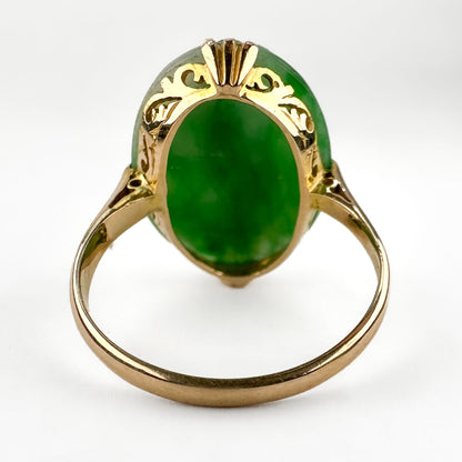 Vintage 1940s Carved Jade Panel Ring