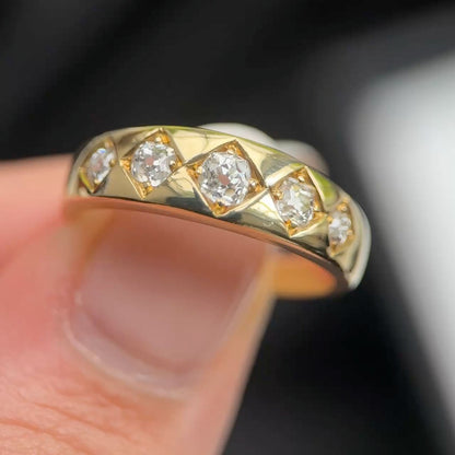 Victorian Antique Cushion Old Cut Diamond Five Stone Ring in 18ct Gold