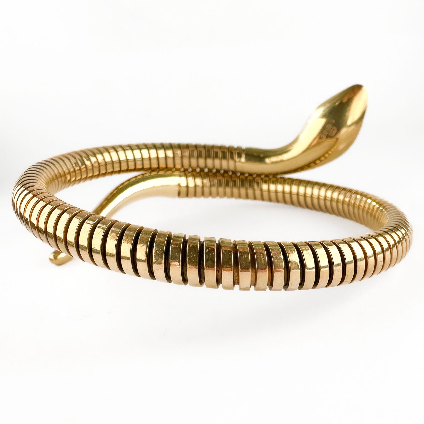 Vintage Yellow Gold Coiled Snake Bangle Bracelet, Circa 1980s