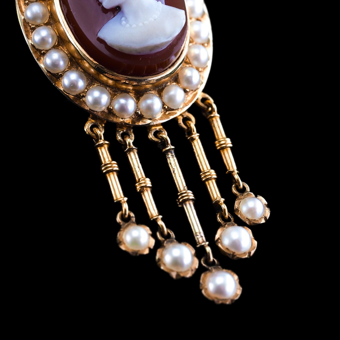 Antique Victorian Cameo and Pearl Cluster Pendant Necklace, Circa 1880