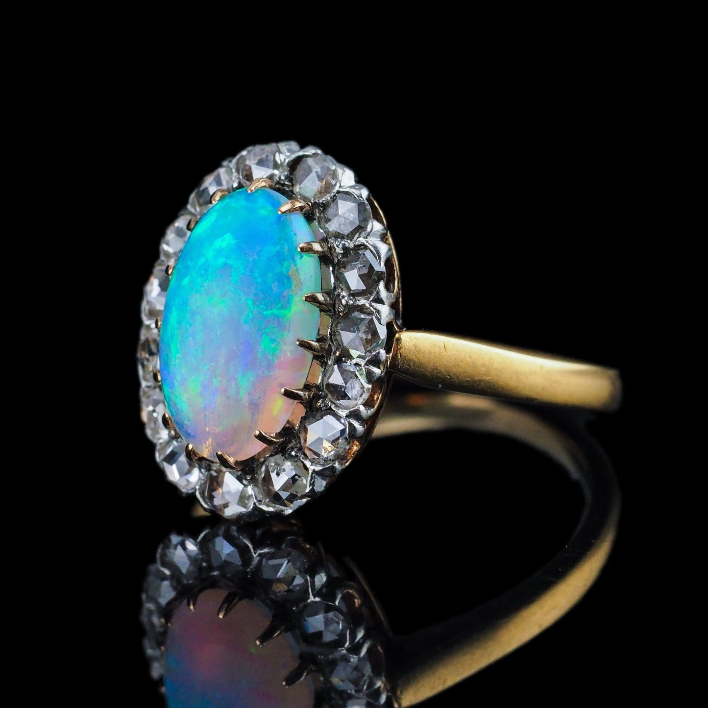 Victorian Antique Opal and Diamond Cluster Engagement Ring
