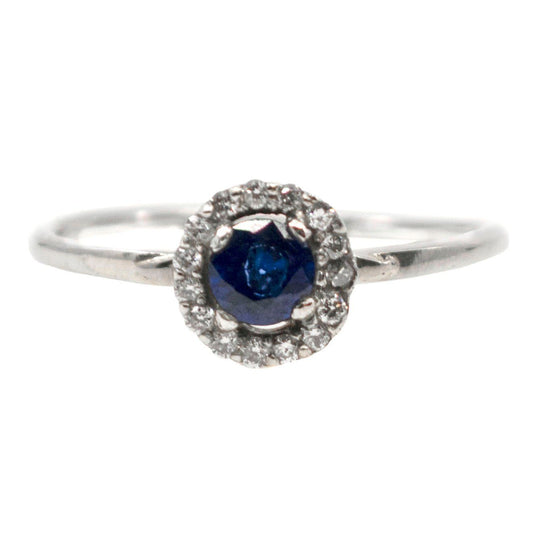 Vintage Sapphire and Diamond Halo Cluster Engagement Ring in Platinum and 18ct Gold
