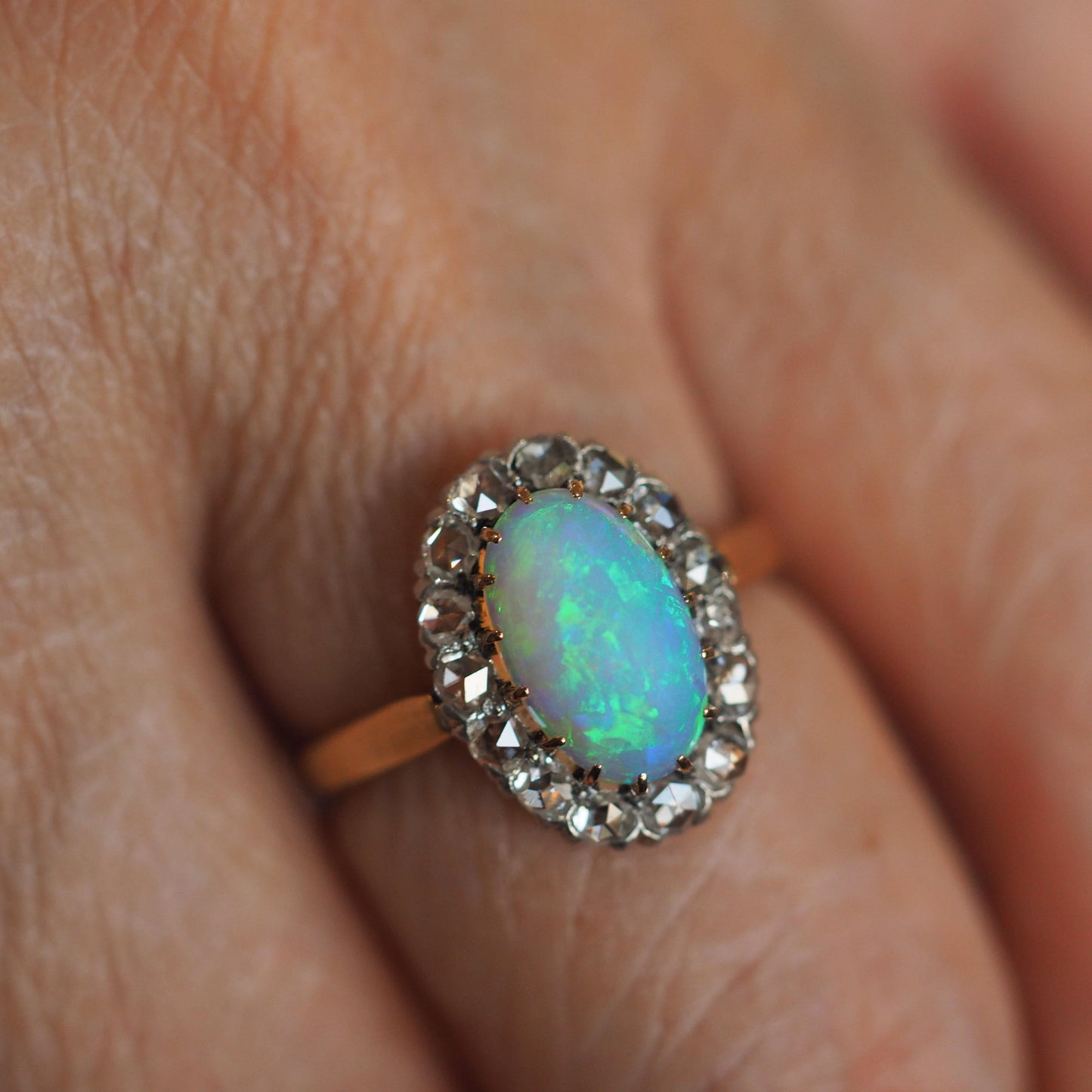 Victorian Antique Opal and Diamond Cluster Engagement Ring