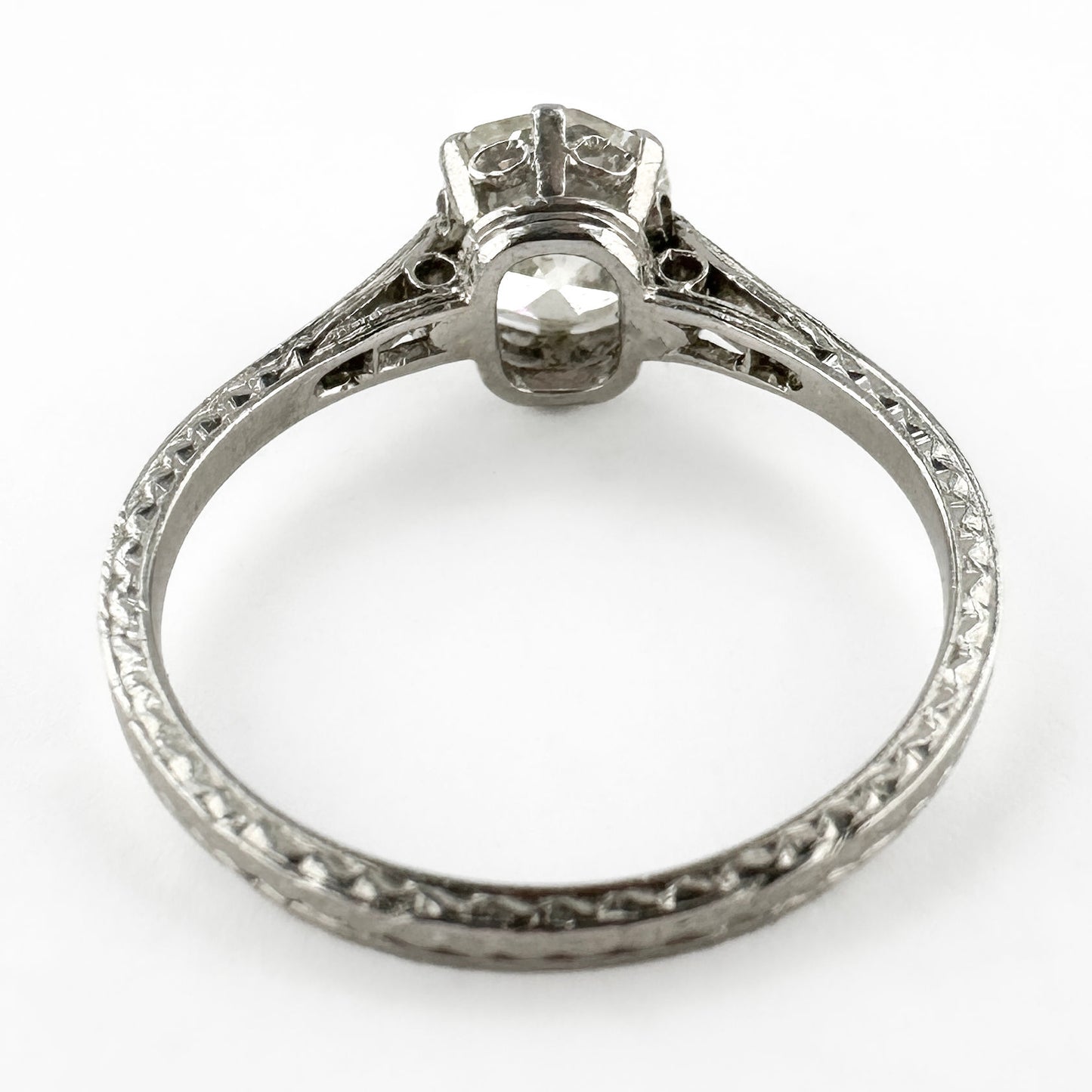 Edwardian Antique 1.52ct Single Stone Old Cushion Cut Diamond Solitaire Engagement Ring in Platinum