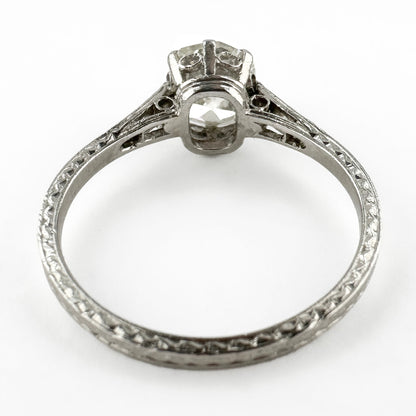 Edwardian Antique 1.52ct Single Stone Old Cushion Cut Diamond Solitaire Engagement Ring in Platinum