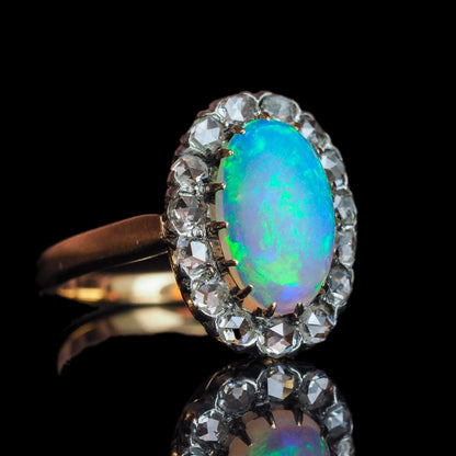 Victorian Antique Opal and Diamond Cluster Engagement Ring