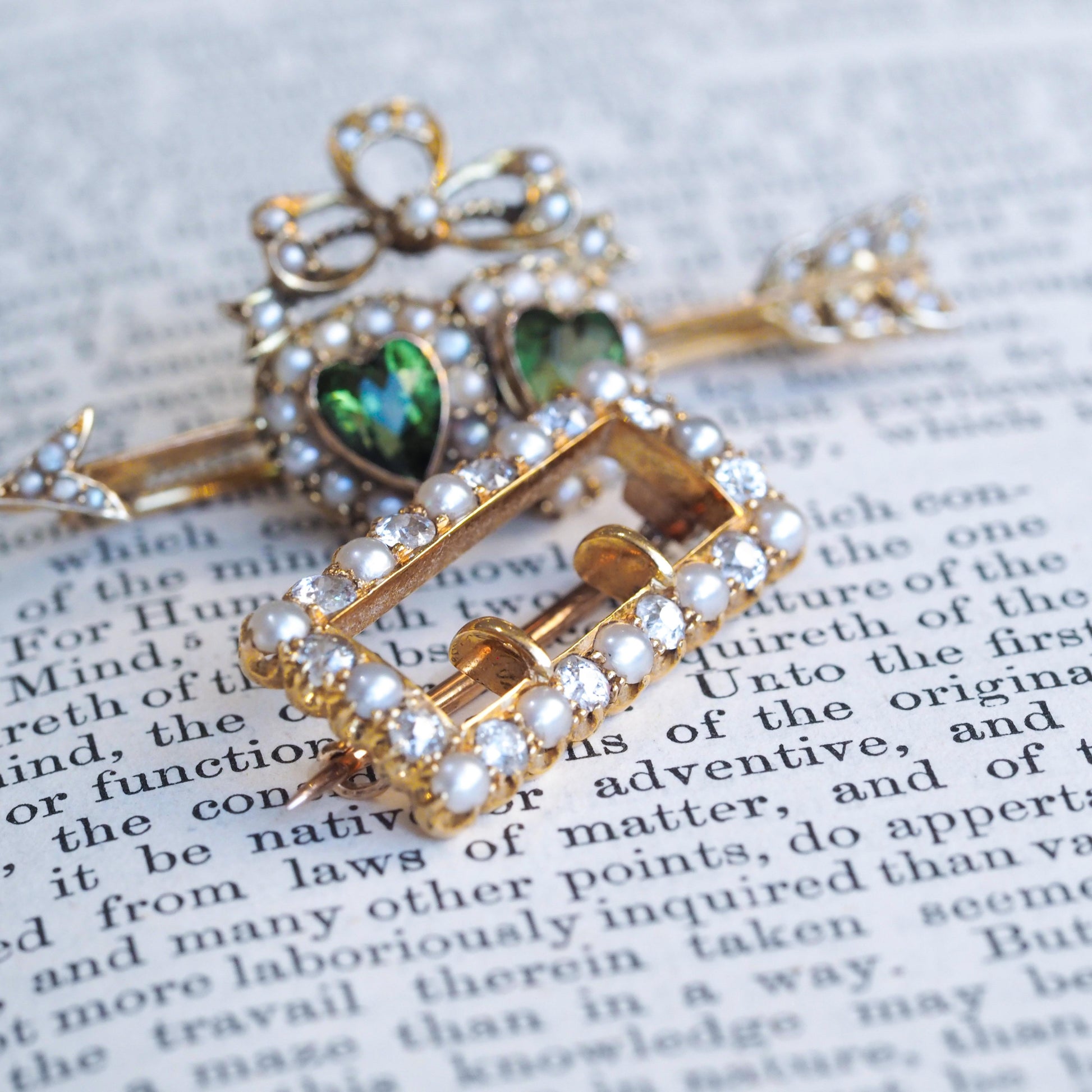 Antique Victorian Diamond Pearl Brooch/Pendant Buckle Shape 18K Gold - c.1890