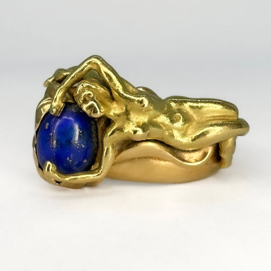 Figurative Art Nouveau Lapis Lazuli Ring