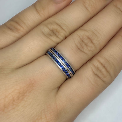 Stacking Pair of Sapphire Full Eternity Band Rings, Vintage 1950s