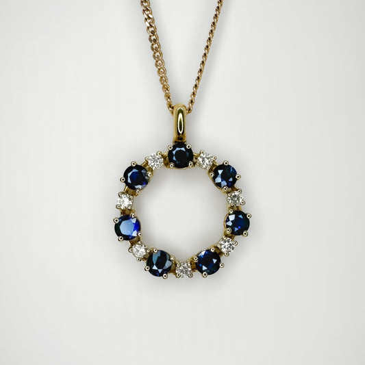 Circular Diamond Sapphire Pendant