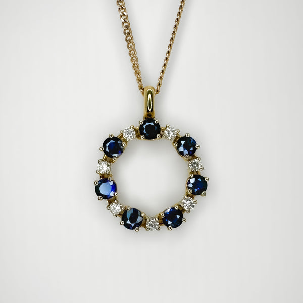 Circular Diamond Sapphire Pendant