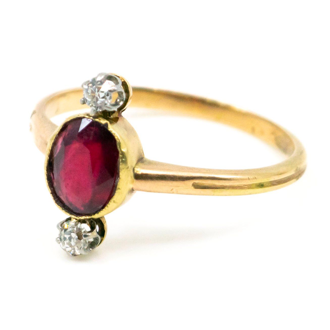 Diamond Victorian Antique Ruby and Old Cut Diamond Trilogy Ring