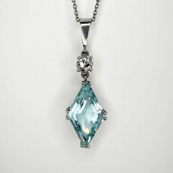 Aquamarine and Diamond Drop Pendant