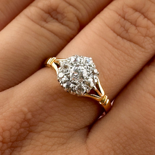 Victorian Antique Old Cut Diamond Daisy Cluster Engagement Ring