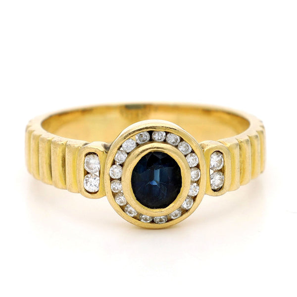 18 Carat Yellow Gold Sapphire and Diamond Cluster Ring, 0.44 Carat