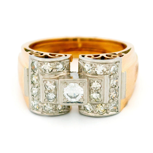 Vintage Retro Diamond Set Platinum and Gold Tank Ring