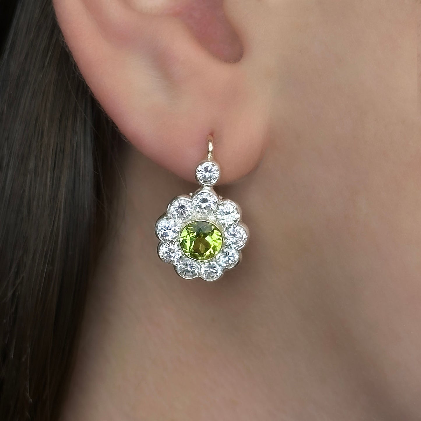Peridot Diamond Cluster Earrings