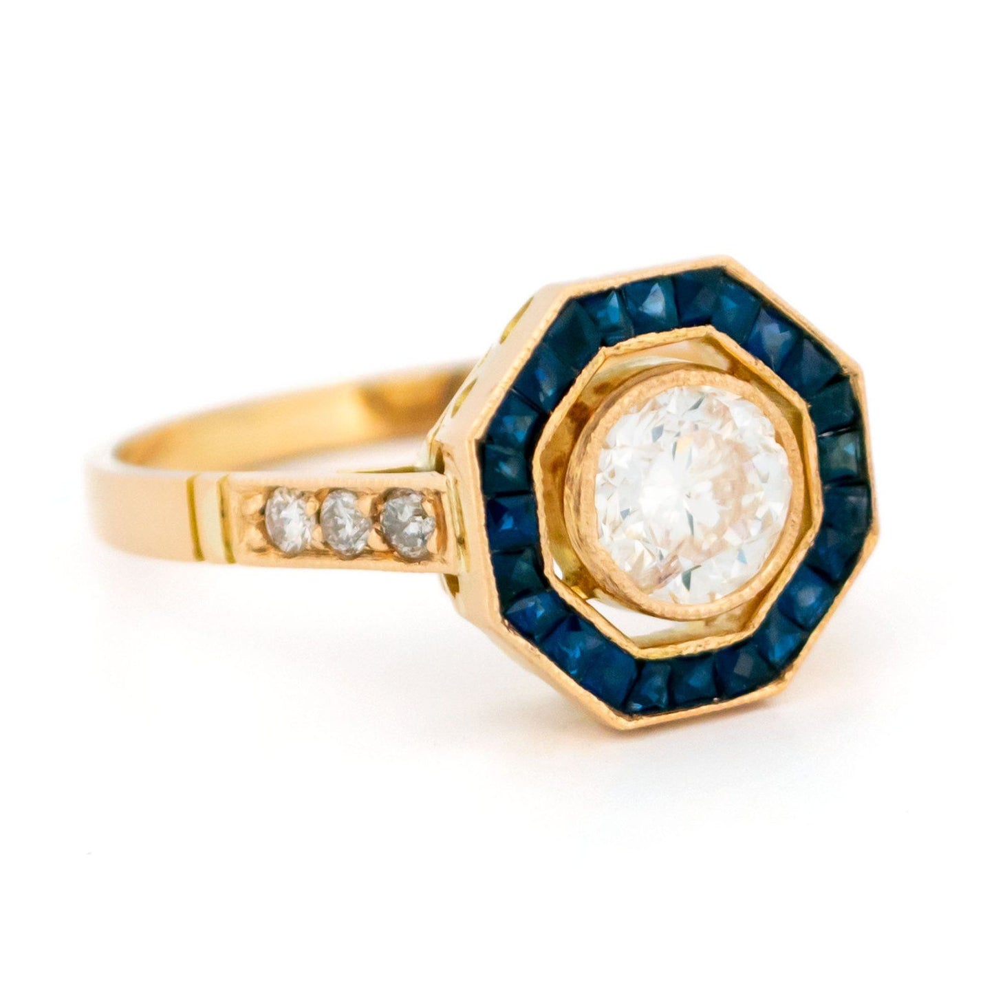 Diamond and Sapphire Target Octagon-Shape Engagement Ring, 0.72cts