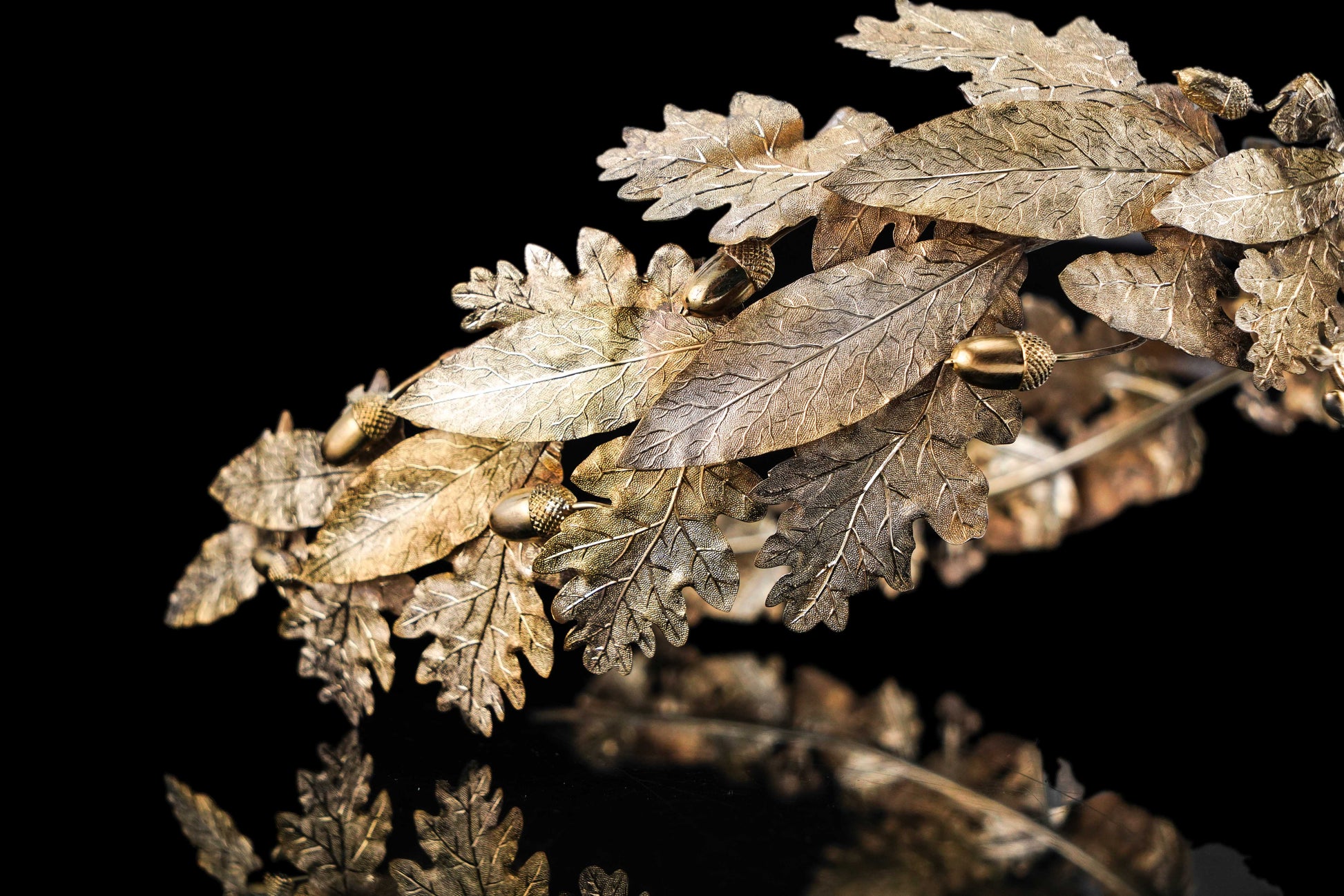 Antique French Silver Crown Wreath Fascinator With Laurel/Acorn Leaves