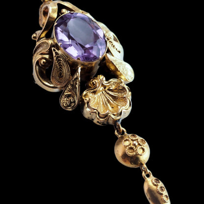 Antique Victorian Amethyst Pendant Necklace 14K Gold - 19th c.