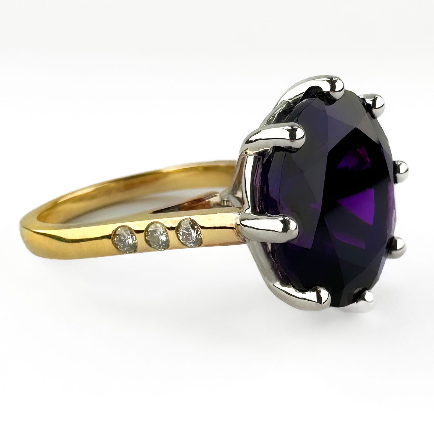 Large Vintage Amethyst Solitaire Cocktail Ring with Diamond Shoulders
