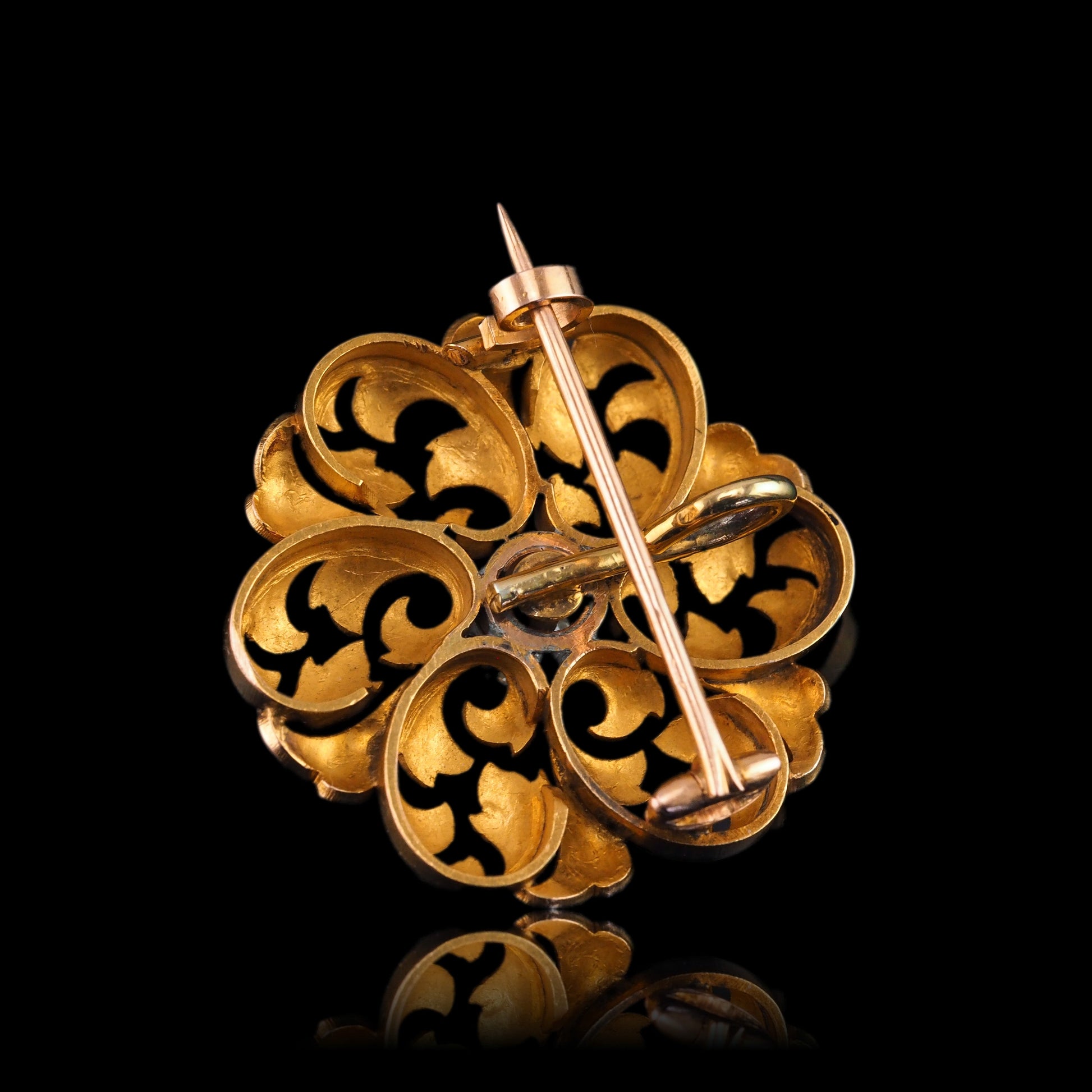 Antique French Diamond Set 18ct Gold Floral Acanthus Pendant Necklace Brooch