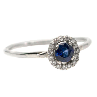 Vintage Sapphire and Diamond Halo Cluster Engagement Ring in Platinum and 18ct Gold
